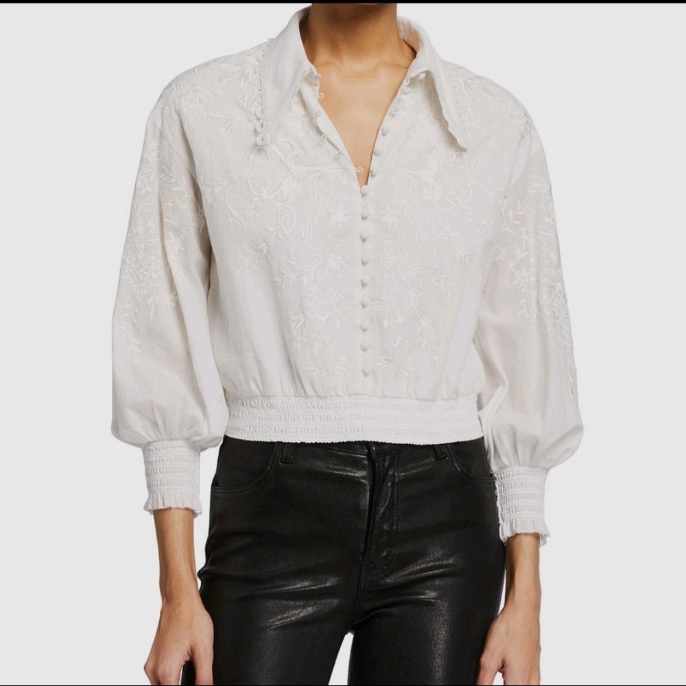 Alice + Olivia Women's White Onella Embroidered Button-Down Blouse Top $ 375 L
